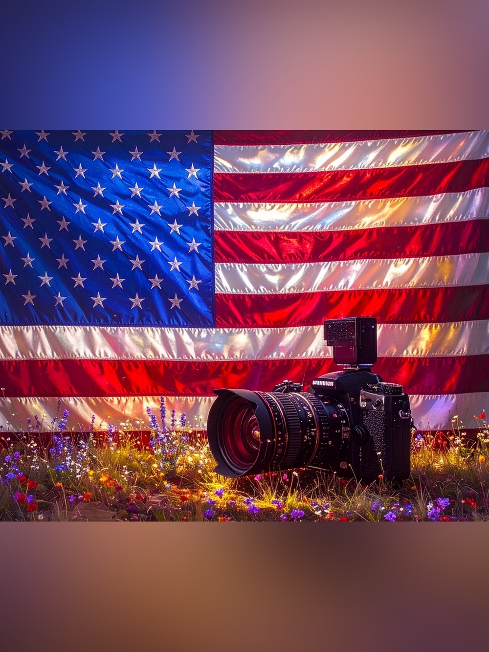 Patriotic Flag Photography Print — Black Camera Accent